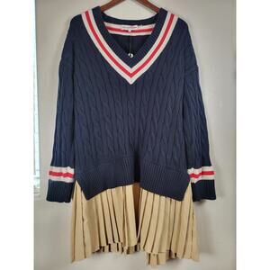 NWT Anthropologie English Factory Cable Knit Sweat Dress Sz Large Preppy Tennis